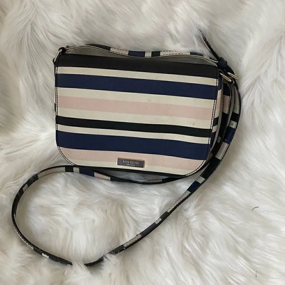 Kate Spade New York tricolor stripes Beige light pink & Navy blue cross body bag